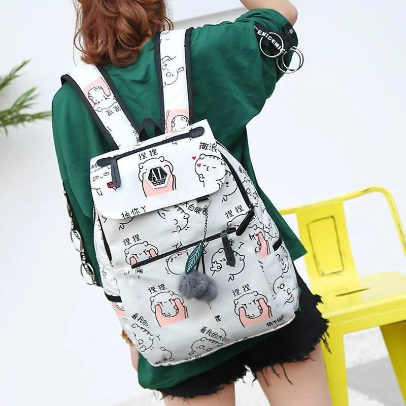 Kids Cartoon Pattern Canvas School Bag for Girls