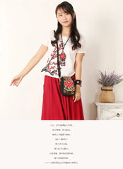 Ethnic Embroidery Canvas Shoulder Bag Women Small Coins Travel Beach Purse