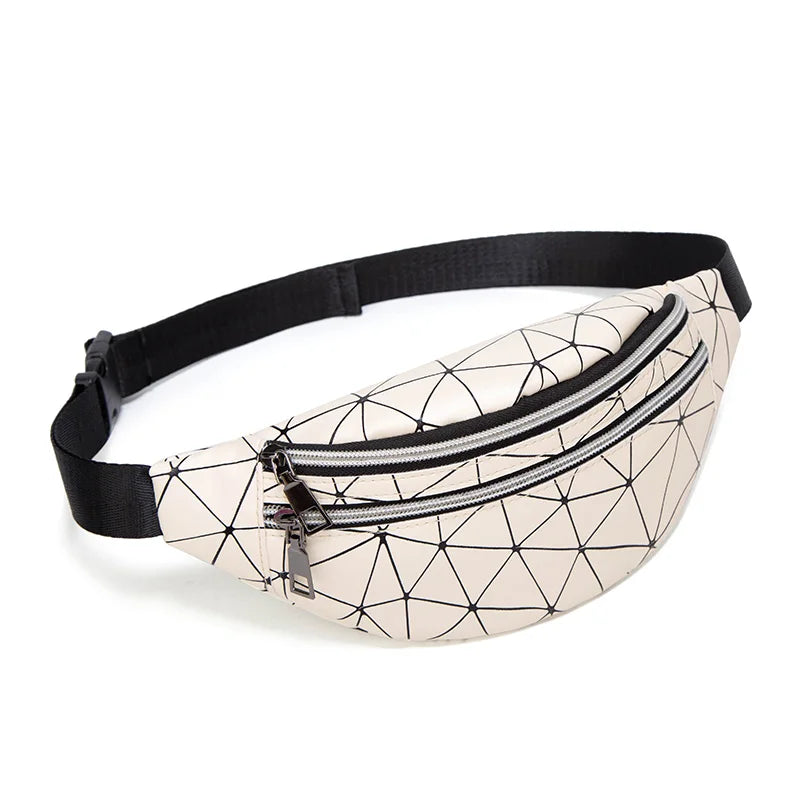 Geometric Pattern Waist Bag for Women | PU Leather Fanny Pack