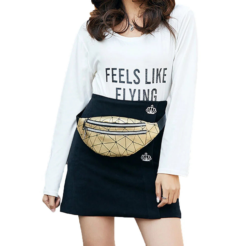 Geometric Pattern PU Leather Fanny Pack Waist Bag for Women