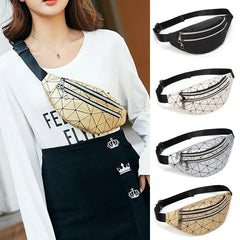 Geometric Pattern Waist Bag for Women | PU Leather Fanny Pack