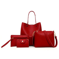 4 PCS Women Lady Leather Handbag Solid Plain Shoulder Bags Tote Purse Messenger