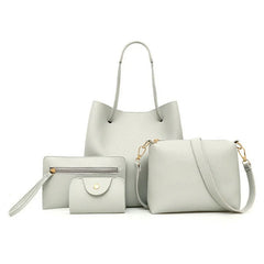 4 PCS Women Lady Leather Handbag Solid Plain Shoulder Bags Tote Purse Messenger