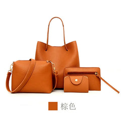 4 PCS Women Lady Leather Handbag Solid Plain Shoulder Bags Tote Purse Messenger