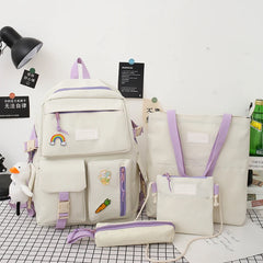 Harajuku Style Women's Backpack Set, Large-Capacity Canvas Travel Bag