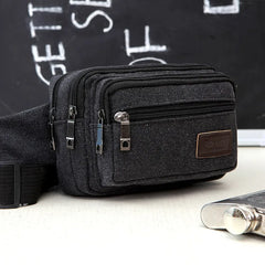 Durable Canvas Men Waist Bag with 4 Zipper Pockets