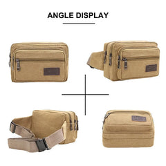 Durable Canvas Men Waist Bag with 4 Zipper Pockets