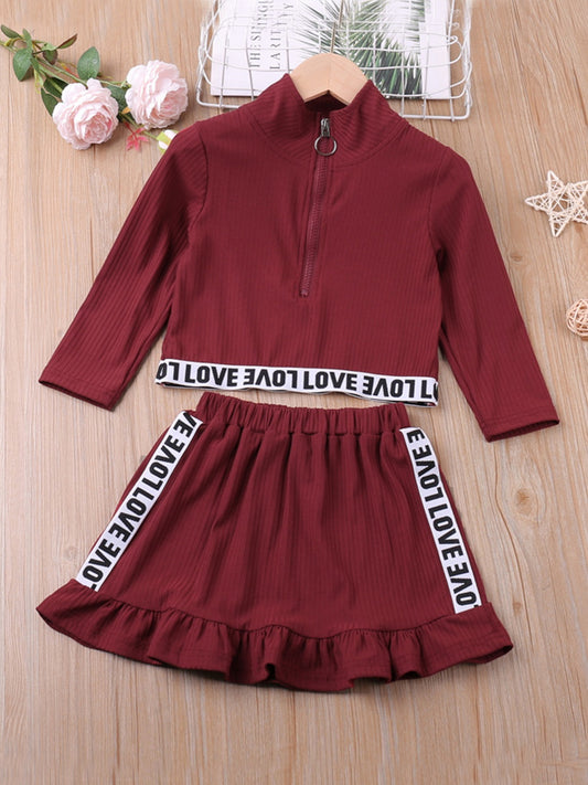 2pcs LOVE Letter Long Sleeve Dress Set