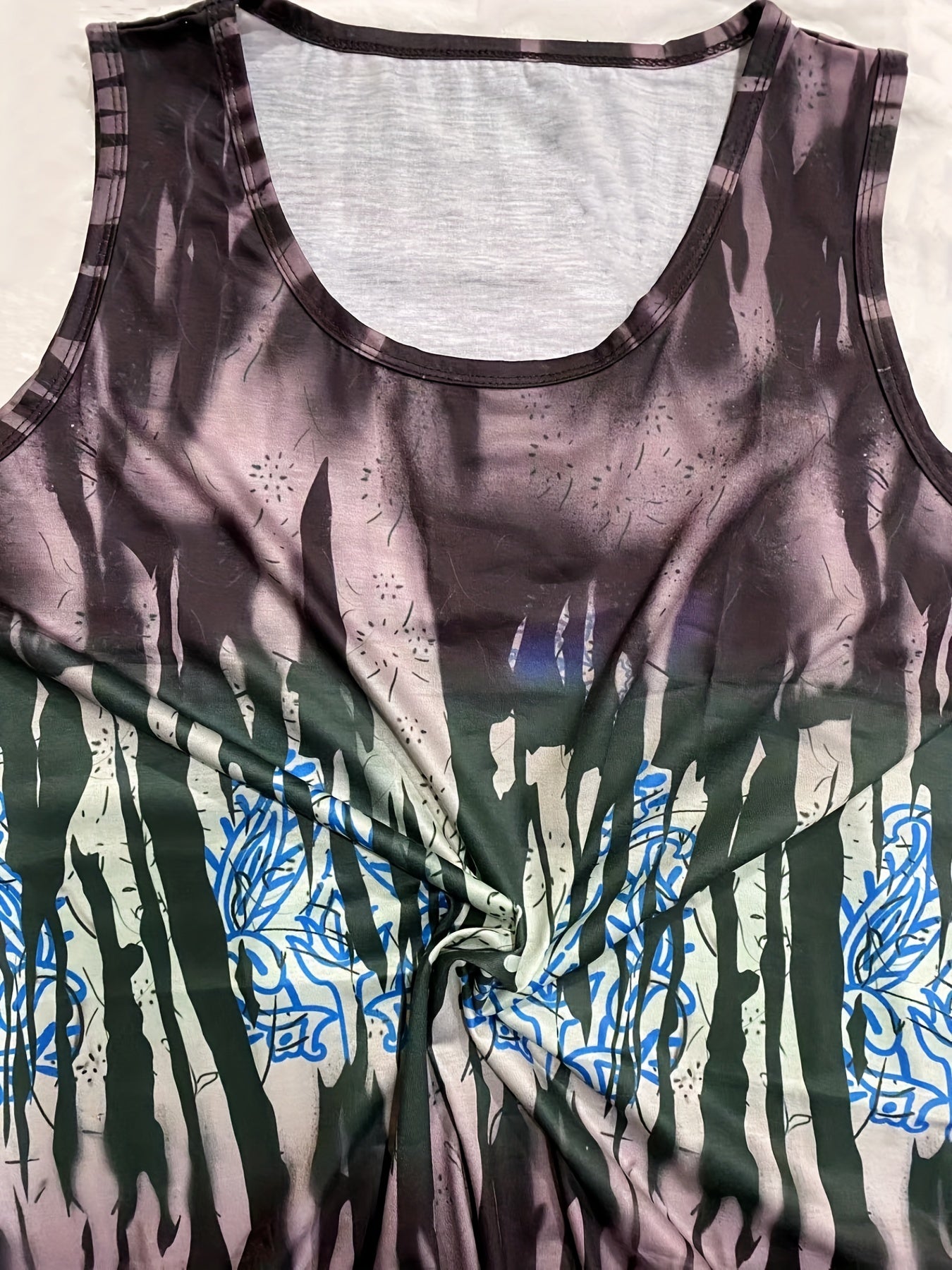  Casual Tank Top Women's Plus Random Print Round Neck