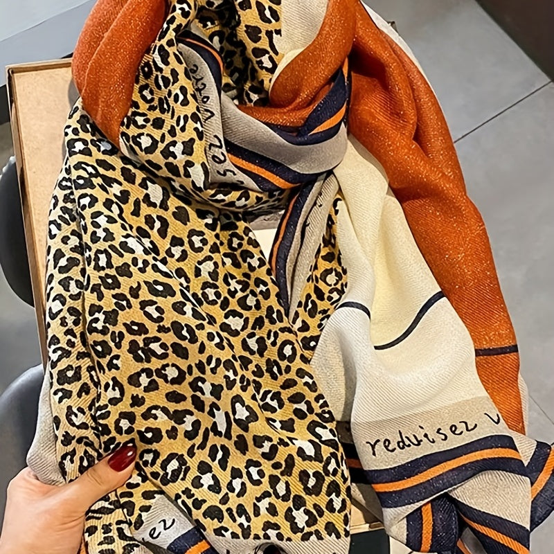 Leopard Print Scarf Large Shawl Women Windproof Head Wrap Warm Travel Beach