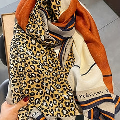 Leopard Print Scarf Large Shawl Women Windproof Head Wrap Warm Travel Beach