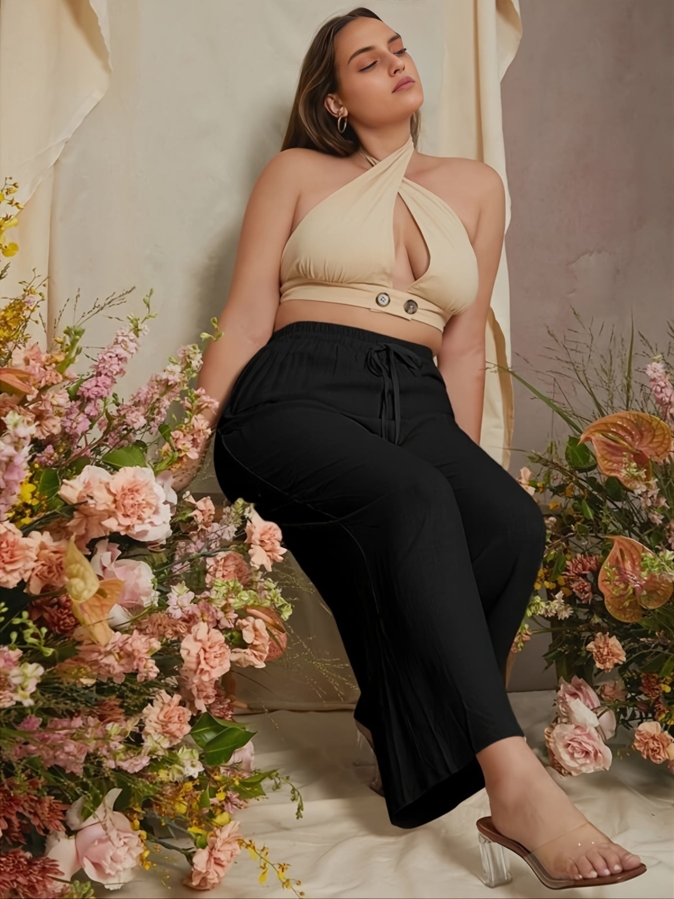  Drawstring Wide Leg Loose Pants