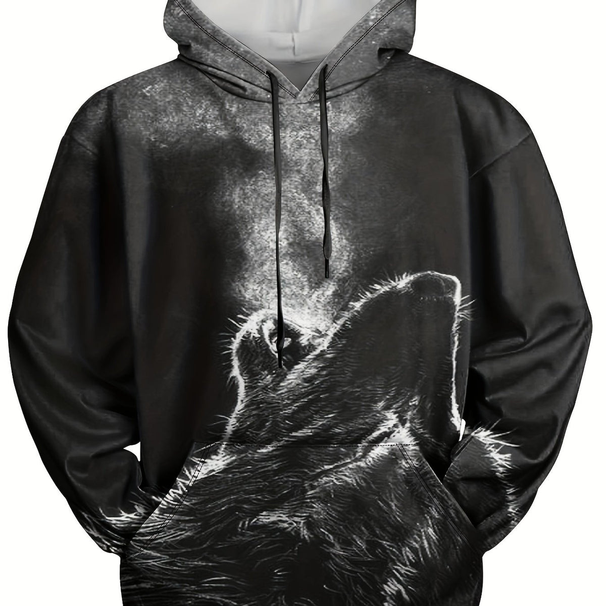 Men's Wolf Graphic Print Hoodie Pullover for Autumn Winter