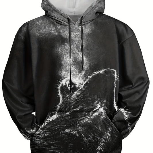 Men's Wolf Graphic Print Hoodie Pullover for Autumn Winter