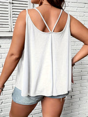  Casual Cami Top Solid Split Strap Scoop Neck Cut Out Back