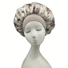 Gray Butterfly Print Bonnet Shower Cap Satin Head Wrap