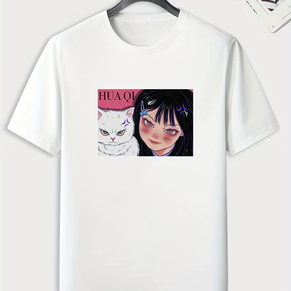 Anime Girl Cat Pattern Men's Sports T-shirt - Summer Outdoor Fitness Gift