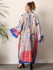 Boho Kimono Women's Plus Size Allover Print Long Sleeve Open Front Beachwear
