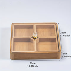 Bamboo Divided Serving Tray With Lid & Removable Dividers