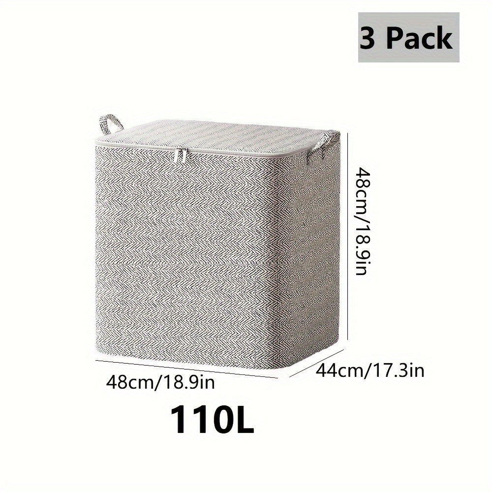 3pcs Clothes Storage Bag With Lids & Handles Durable Clothes Basket