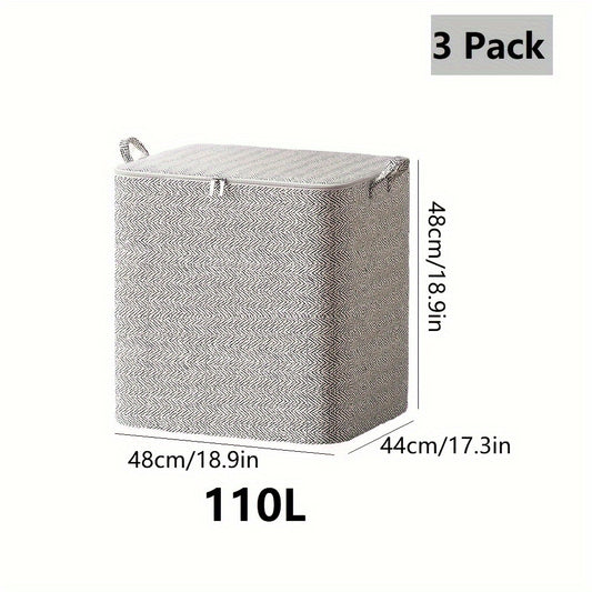 3pcs Clothes Storage Bag With Lids & Handles Durable Clothes Basket
