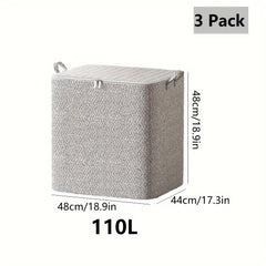 3pcs Clothes Storage Bag With Lids & Handles Durable Clothes Basket