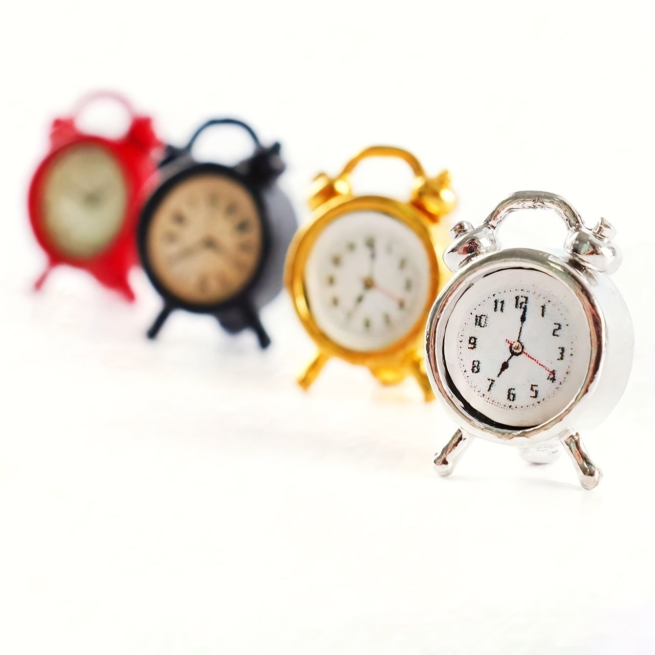 1:12 Scale Dollhouse Metal Alarm Clock Simulation Bedroom Scene Decor Model