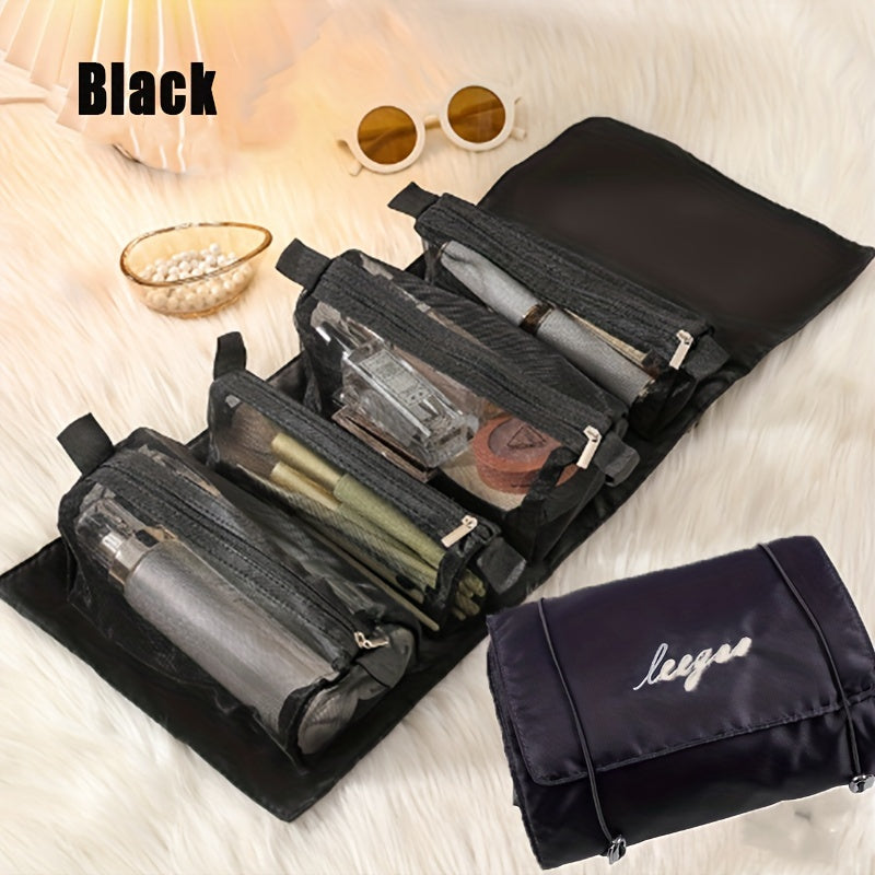 4 In 1 Portable Mesh Makeup Bag Hanging Roll Up Travel Toiletry Bag