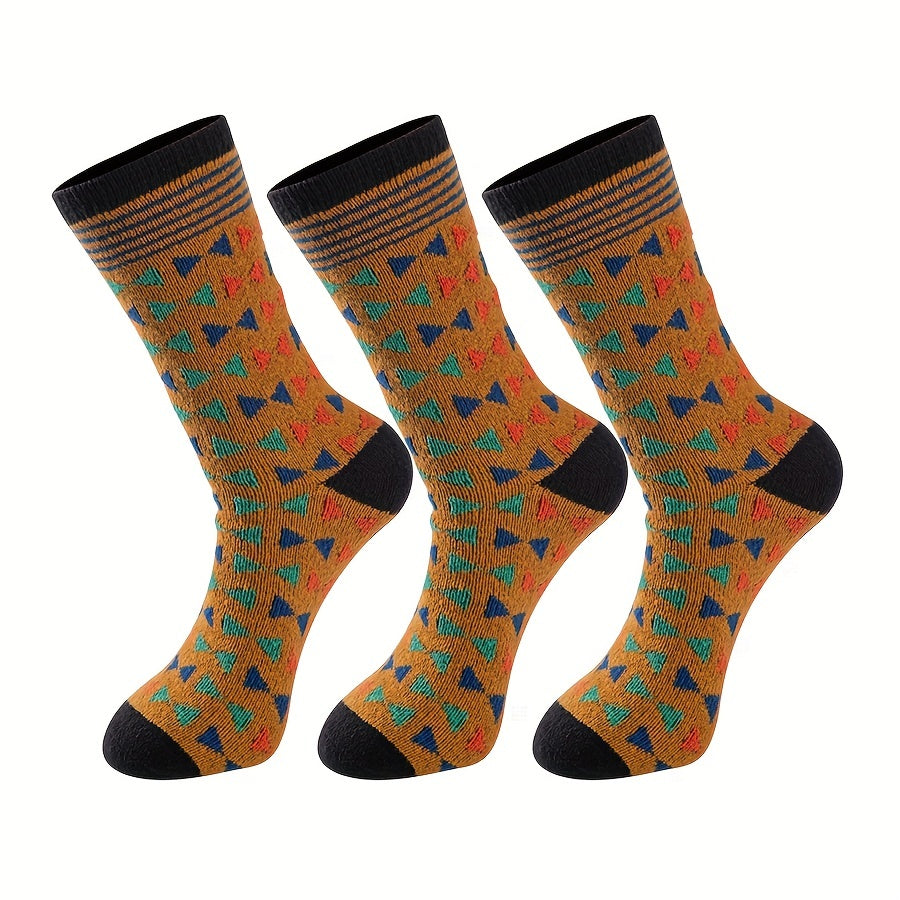 3 Pairs Geometric Pattern Socks Women's Mid Tube Stockings