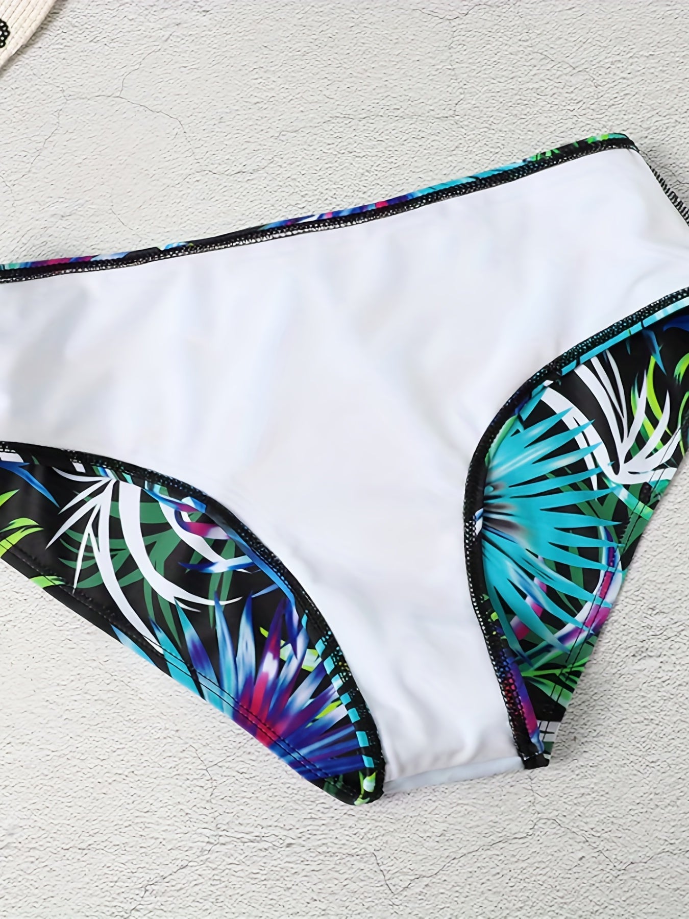 Leaf Print V Neck 2 Piece Bikini Swimsuit Push Up High Waist