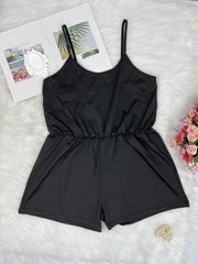  Solid Cami Pajama Romper with Nipped Waist