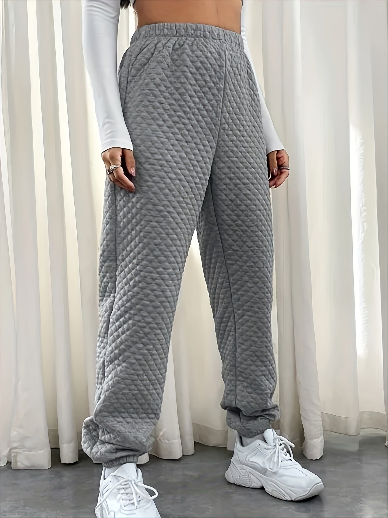  Quilted High Rise Joggers Solid Color