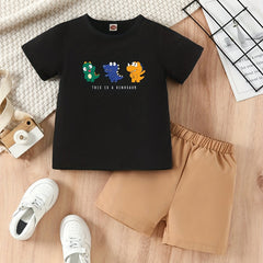 Boys Dinosaur Graphic Print T-shirt & Shorts Set for Summer