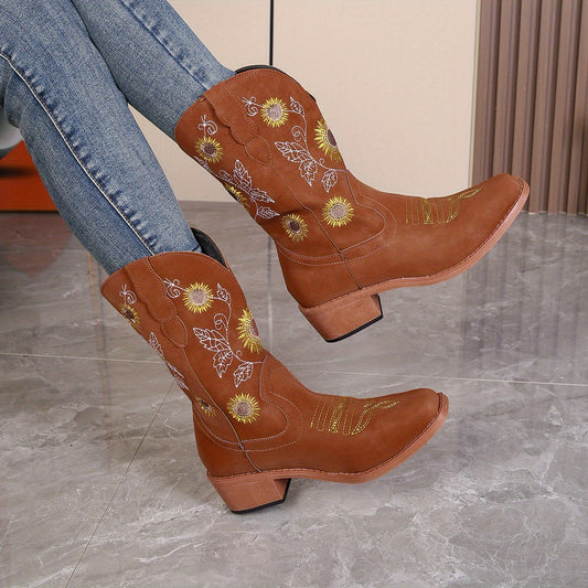 Women's Western Embroidered Cowgirl Boots V cut Heels