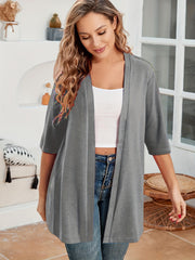  Solid Half Sleeve Open Front Cardigan