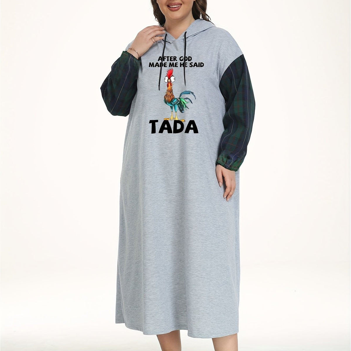  Funny Rooster Print Hooded Sleep Dress