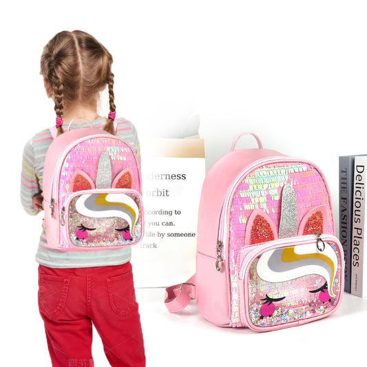 Unicorn Sequin Backpack for Girls, Colorful Princess Bag for Kindergarten