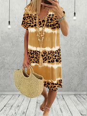  Tie Dye Leopard V Neck Dress