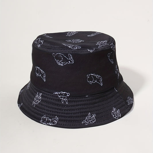 Running Rabbit Print Bucket Hat Casual Basin Hats Outdoor Sunscreen Beach Hats