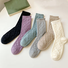 6 Pairs Women's Cotton Ruffle Crew Socks