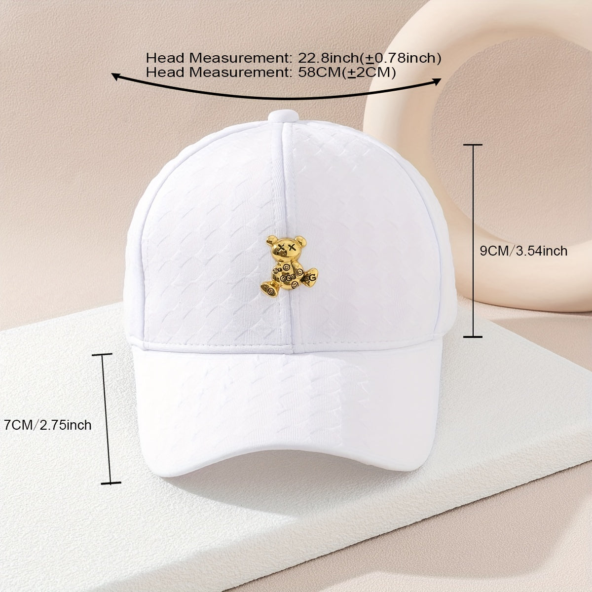 Metal Bear Baseball Cap Embossed Couple Hats Lightweight Sunscreen Dad Hats