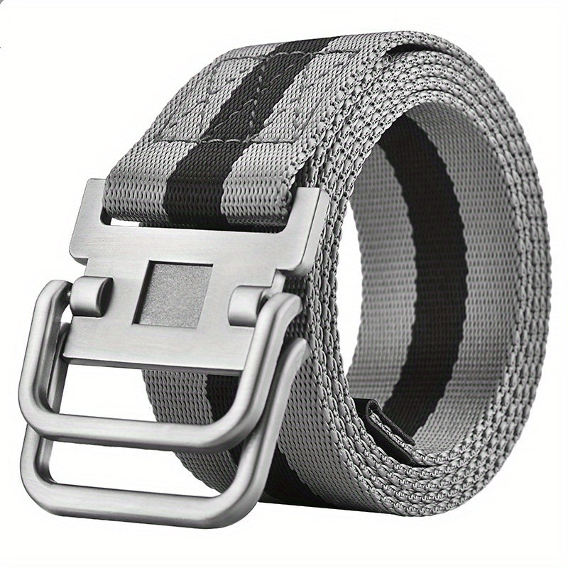 Men's Double Ring Buckle Belt Military Training Leather Belt