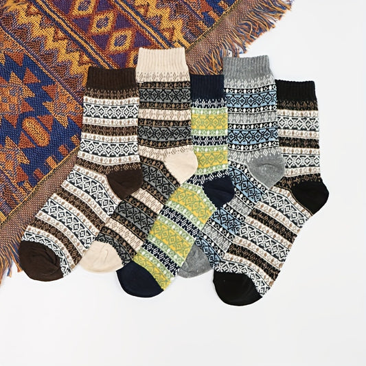 5 Pairs Winter Warm Socks Casual Knit Socks Outdoor Socks Thick Warm Socks