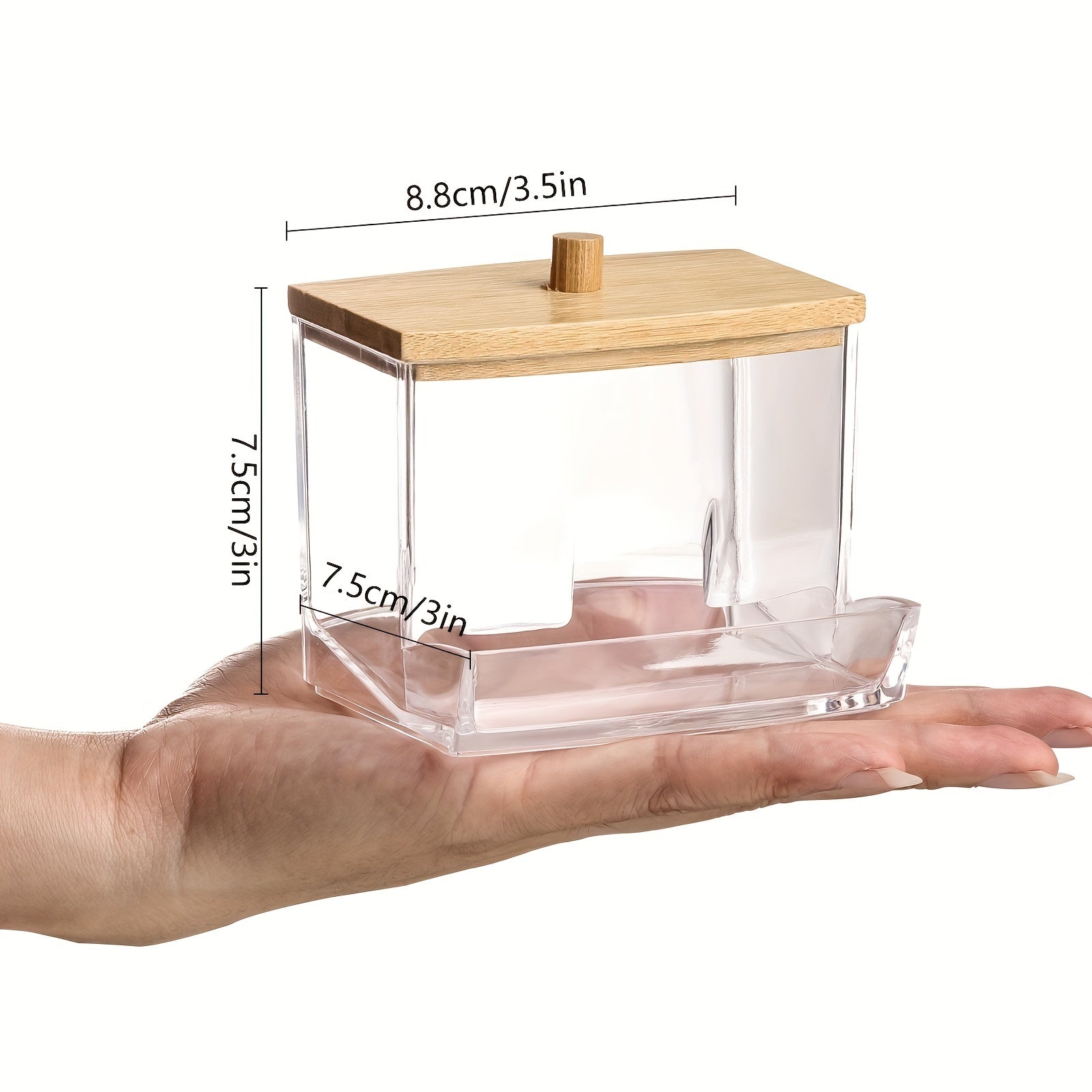 Clear Acrylic Swab Holder with Wooden Lid for Swabs Jewelry Powder Puffs