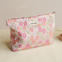 Women's Large Capacity Flowers Cosmetic Bag Portable Canvas Storage Bag