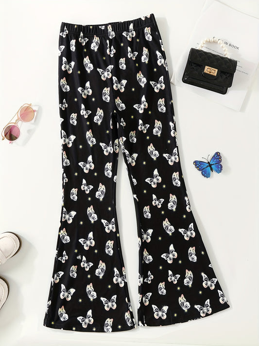 Girls Butterfly Print Flared Trousers