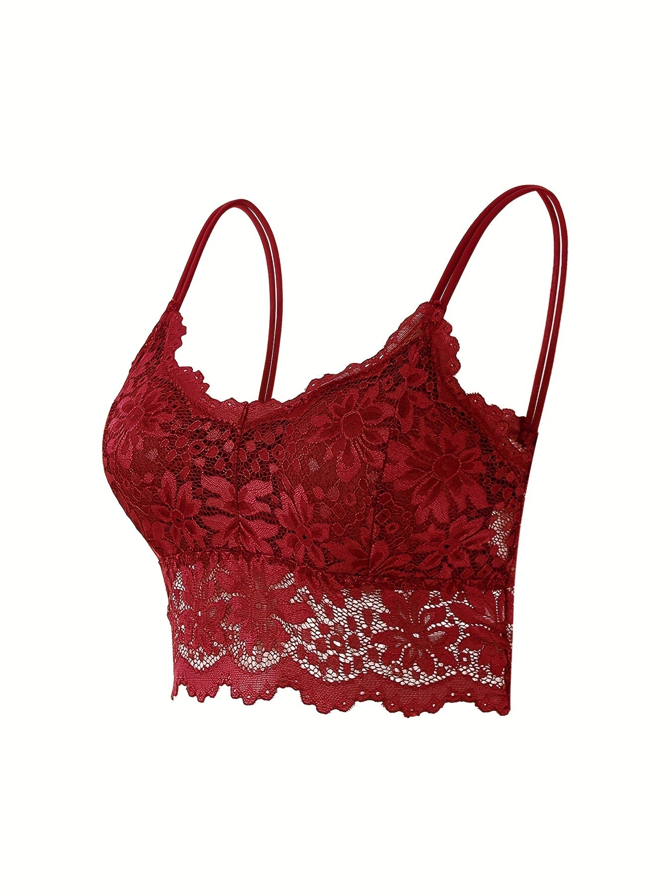 4pcs Lace Wireless Bralettes Scallop Trim Bra Women's Lingerie