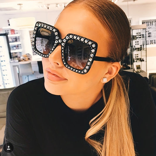Square Rhinestone Sunglasses UV400 for Summer Beach Party