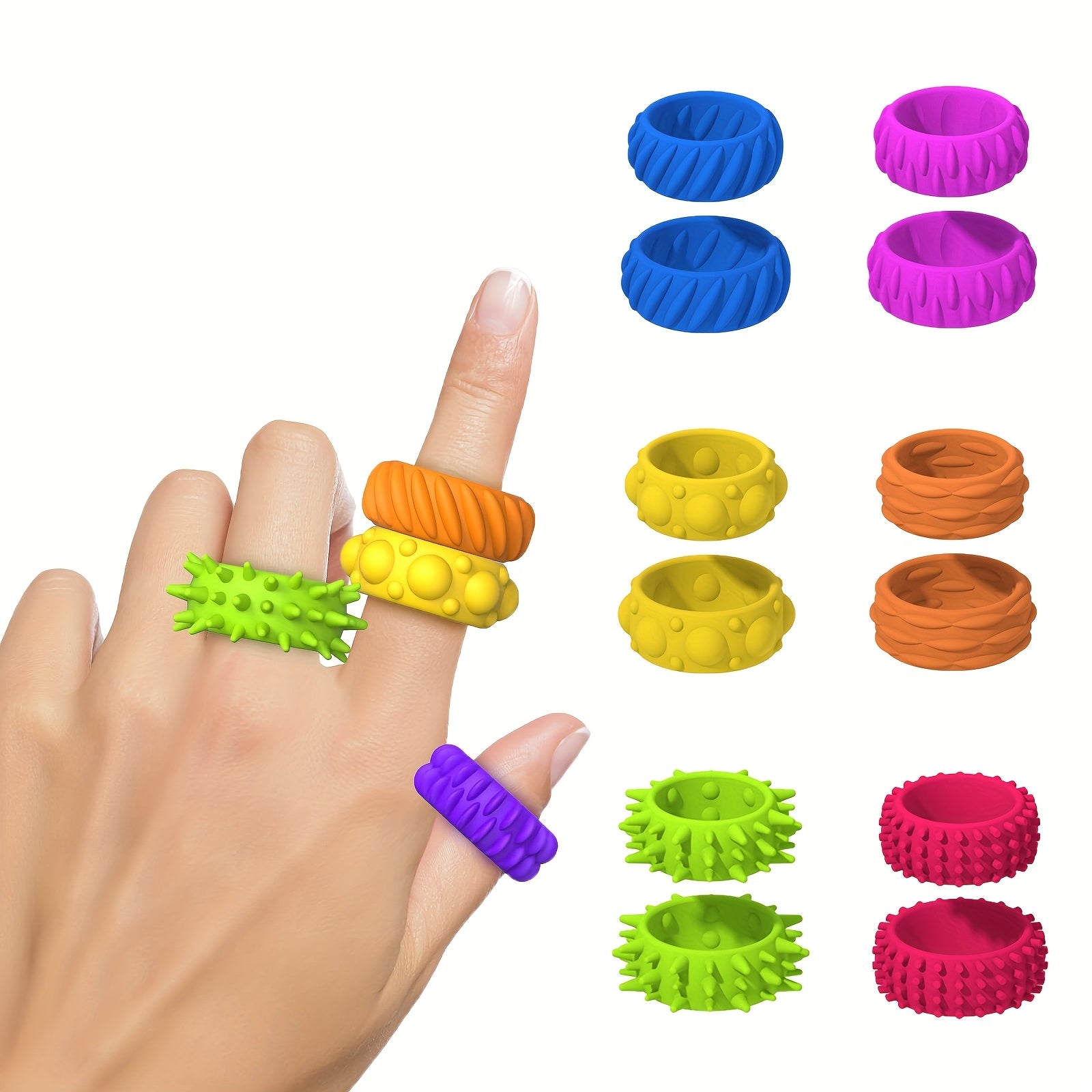 12pcs Silicone Fidget Rings Set Anxiety Relief Assorted Colors Durable Material