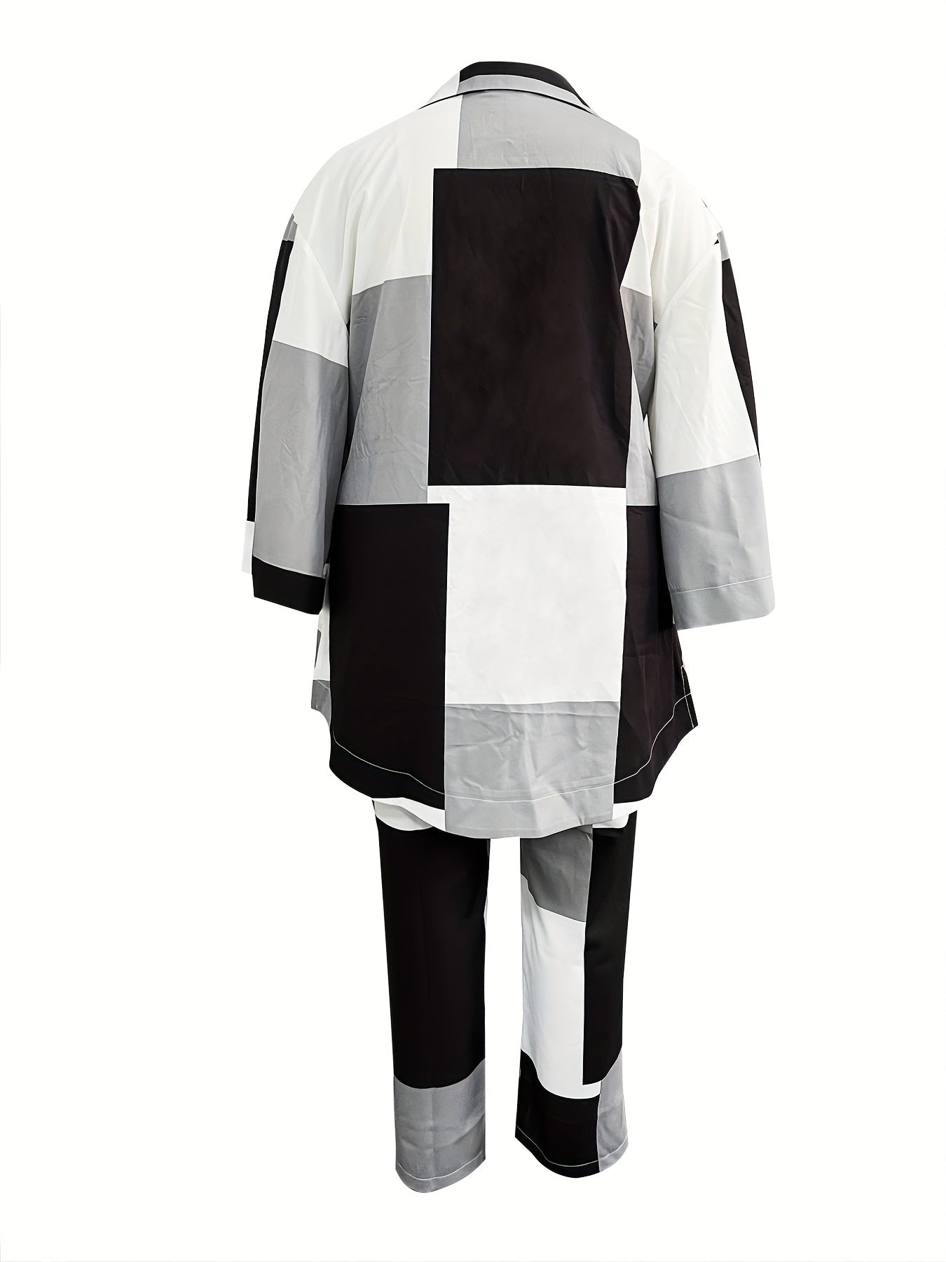  Colorblock Bell Sleeve V Neck Top & Pants Set